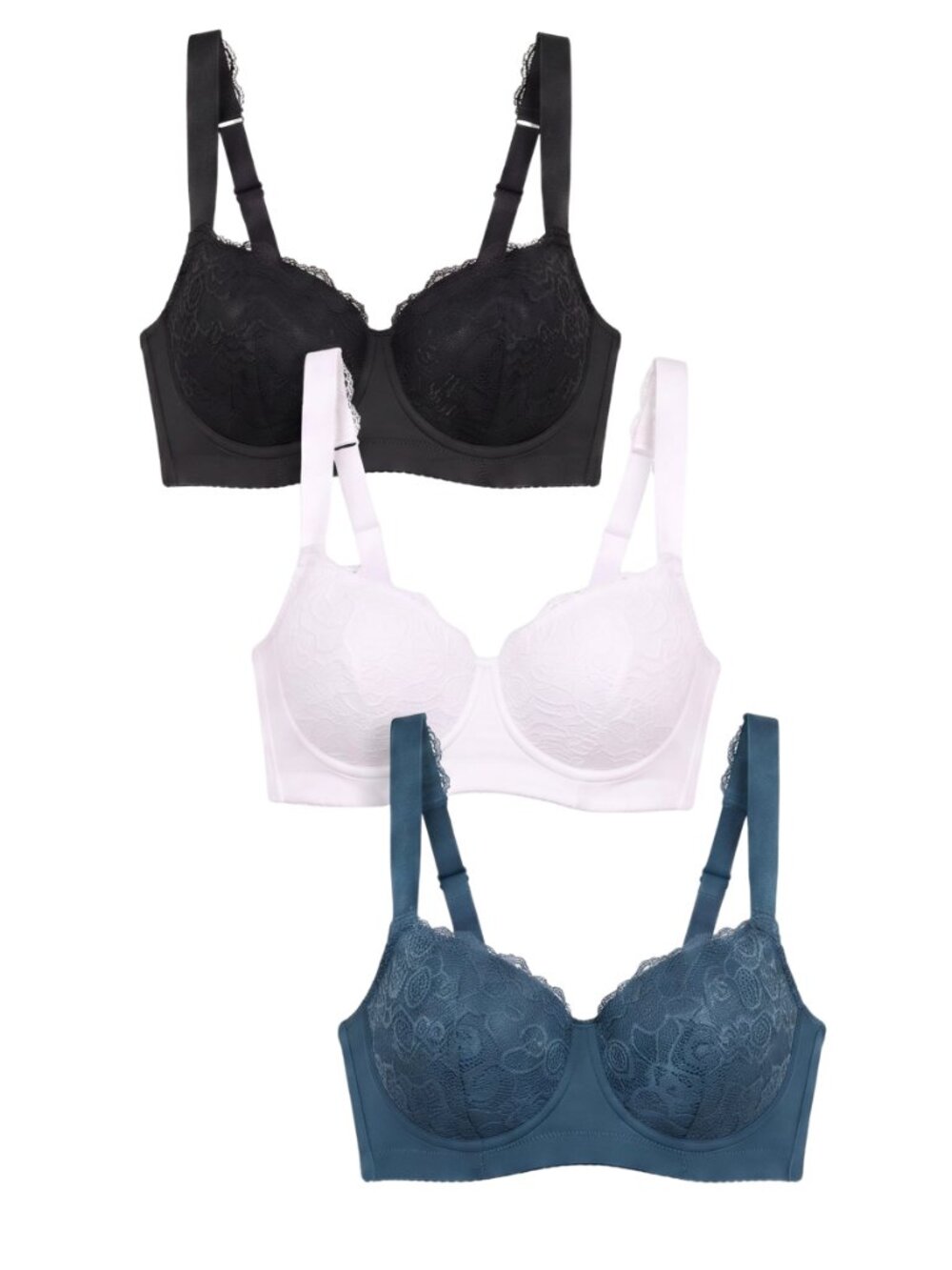 NIP 3 Pk Women's Wired Lace Push-Up Bras Underwire Intimates Set 36D
